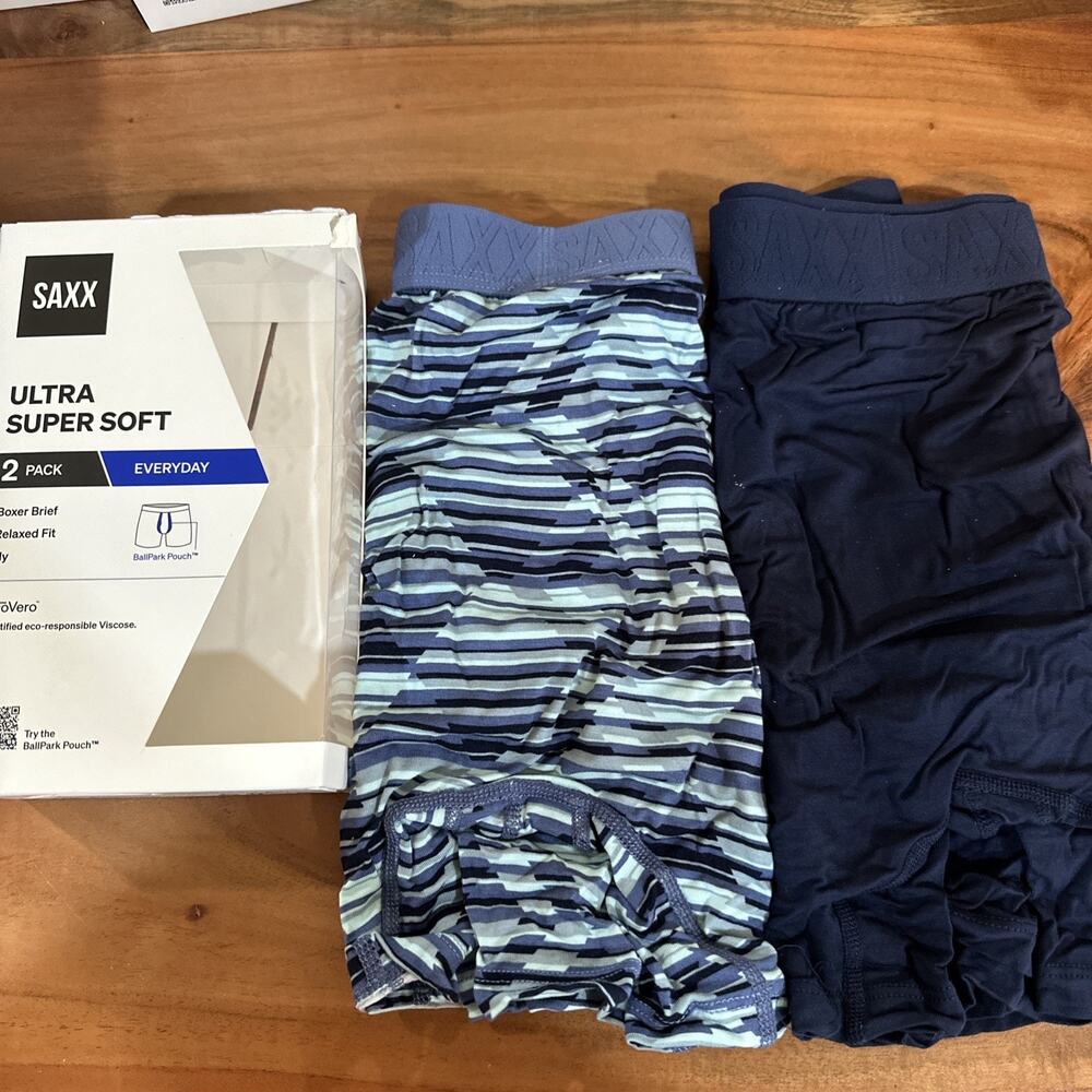 SAXX Men’s Ultra Super Soft (2 Pack) Ballpark Pouch Boxer Brief Print/Blue SM